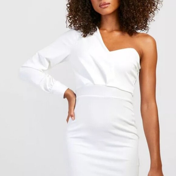 Boohoo White One Shoulder Long Sleeve Mini Dress - Picture 1 of 2